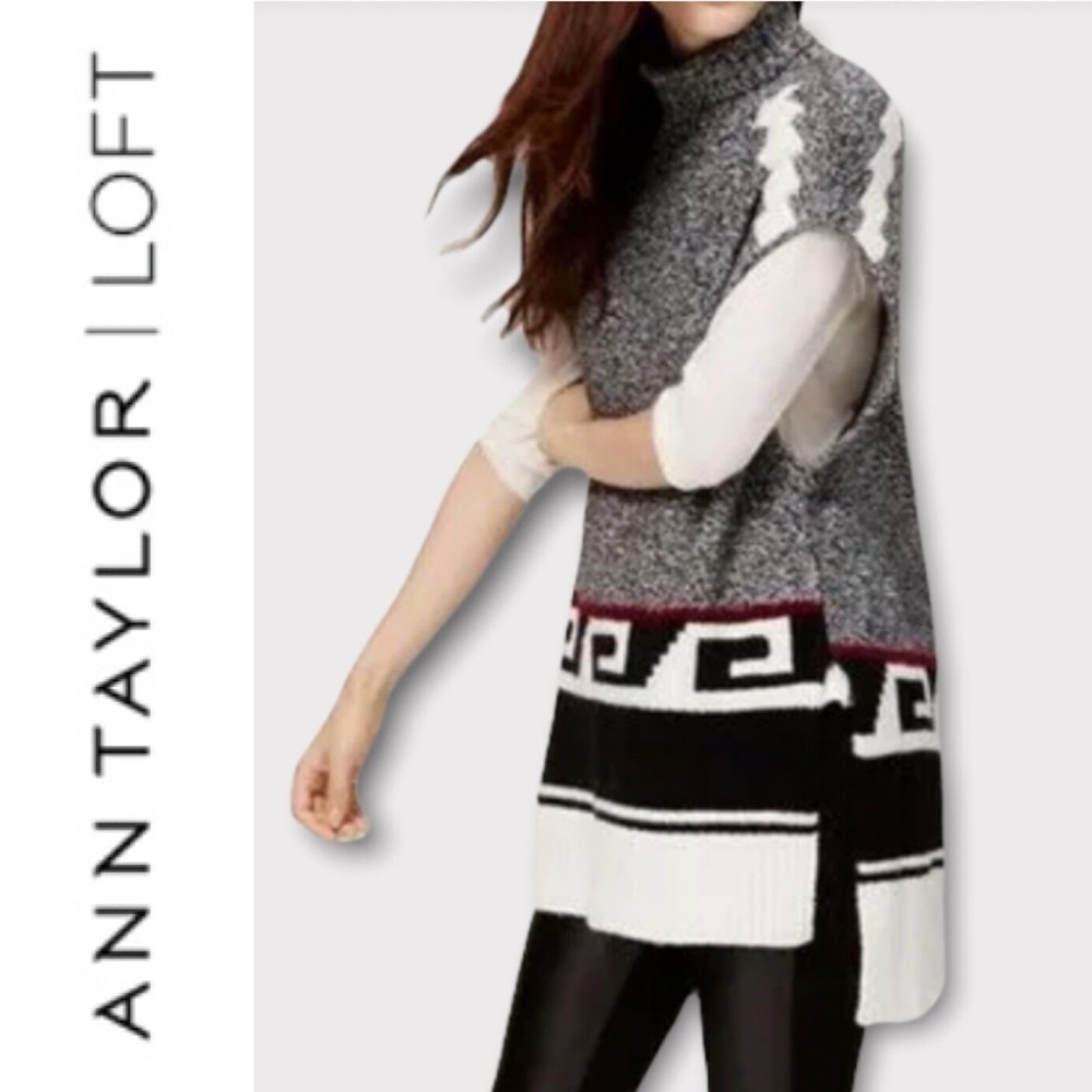 Ann Taylor Loft Sleeveless Oversized Tunic Turtleneck Sweater- XS/S